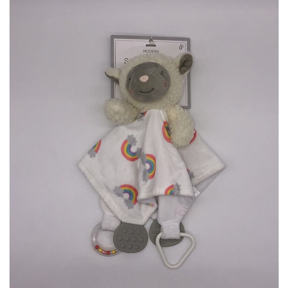 New Modern Baby Lamb Rainbow Security Blanket Lovey Nunu Teether Rattle Toy
